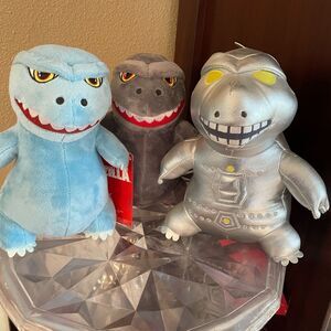 3 Godzilla Plush Dinosaurs NWT